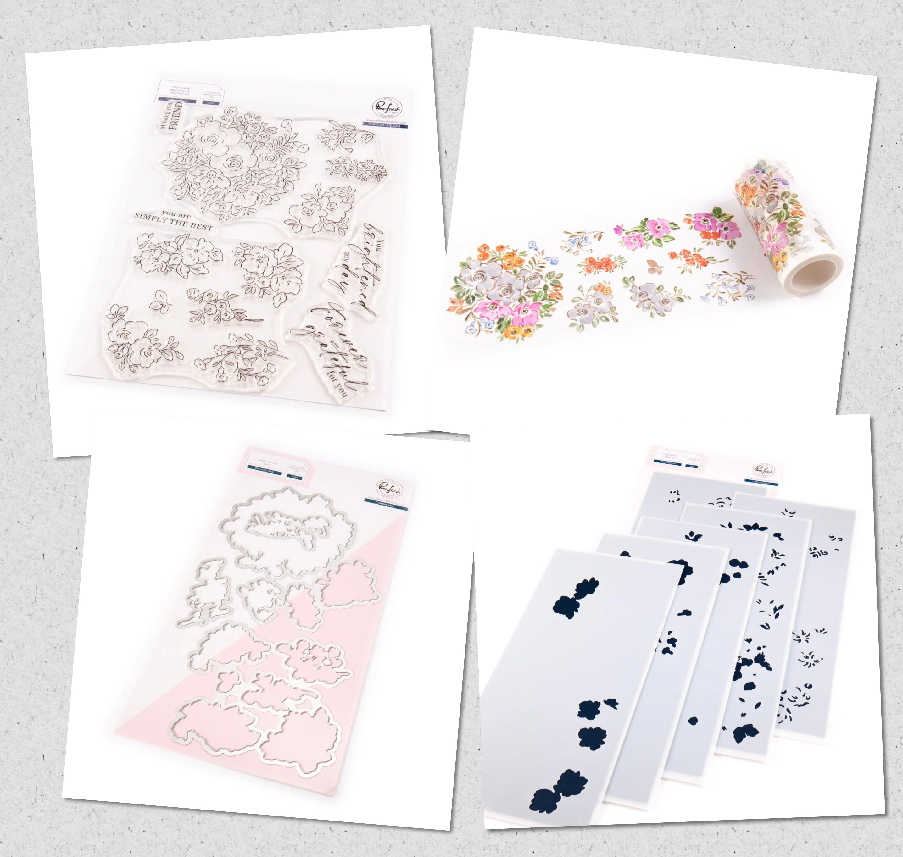 Pinkfresh Studio - Blooming Grace - Stamp Set, Die Set, Stencil Set an ...