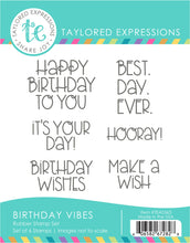 Load image into Gallery viewer, Taylored Expressions - Birthday Vibes - Stamp Set, Die Set and Stencil Set Bundle