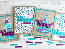 Load image into Gallery viewer, Taylored Expressions - Create-In-Quads - Birthday Layering Stencils with Birthday Presents Die