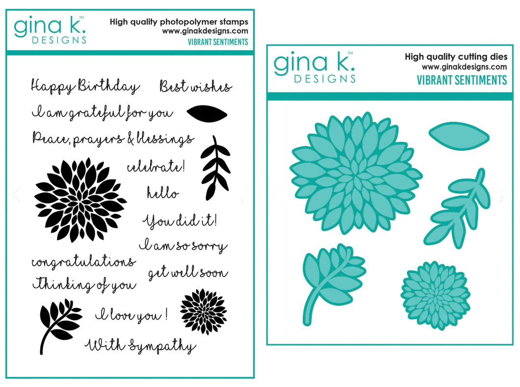 Gina K Designs - Vibrant Sentiments - Stamp Set and Die Set Bundle