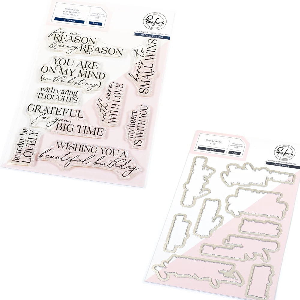 Pinkfresh Studio - On My Mind Sentiments - Stamp Set and Die Set Bundle