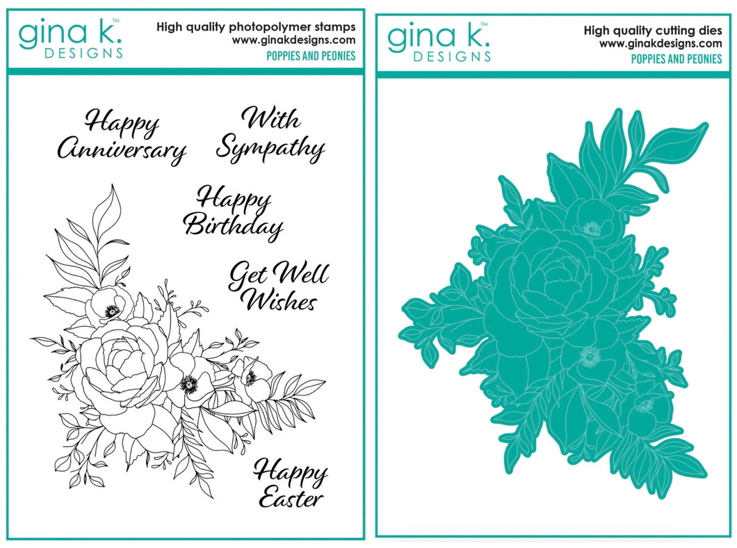 Gina K Designs - Poppies and Peonies - Stamp Set and Die Set Bundle