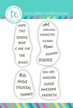 Load image into Gallery viewer, Taylored Expressions - Treat Your Self Clear Stamp Set - Back to School
