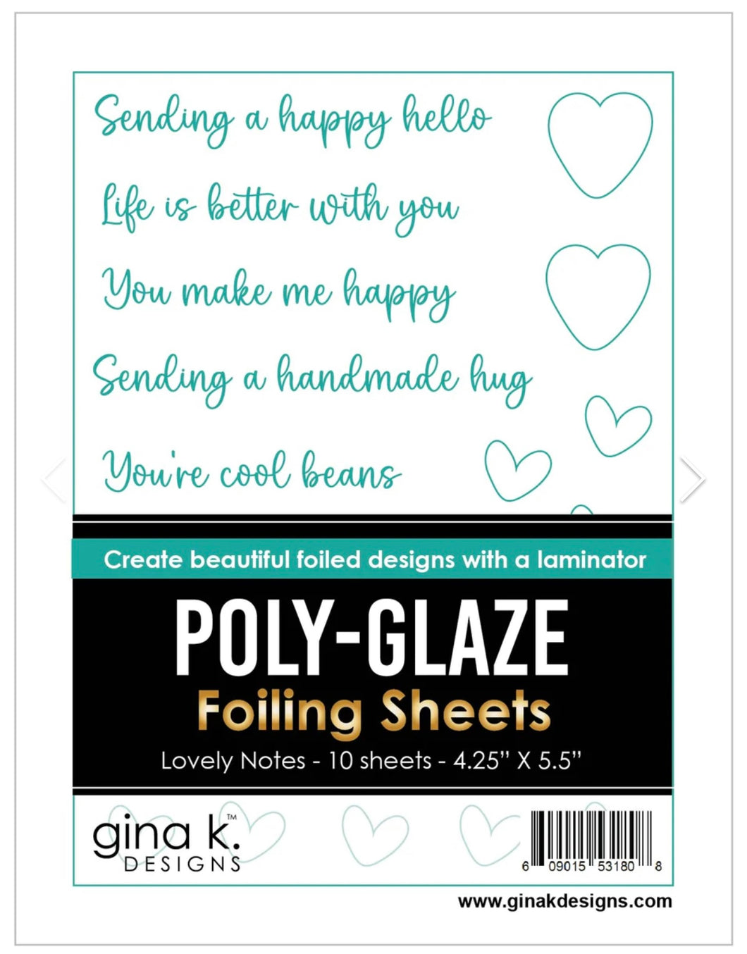 Gina K Designs - Poly-Glaze Foiling Sheets - Lovely Notes