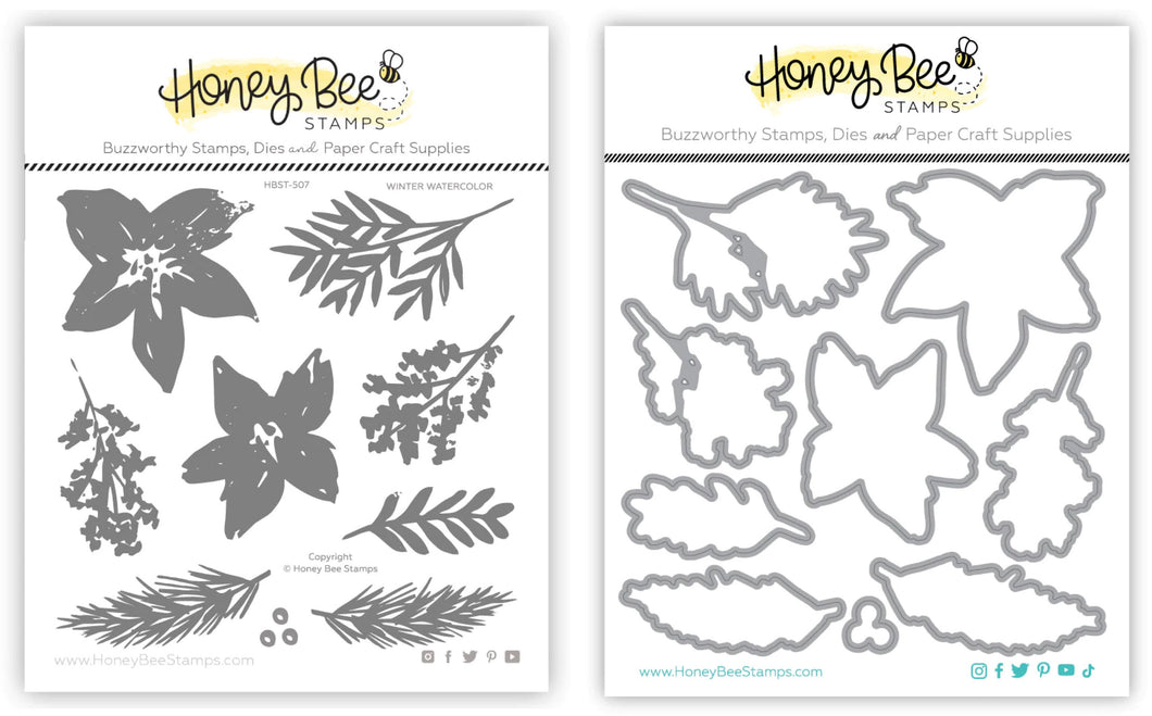 Honey Bee Stamps - Winter Watercolor - Stamp Set and Die Set Bundle