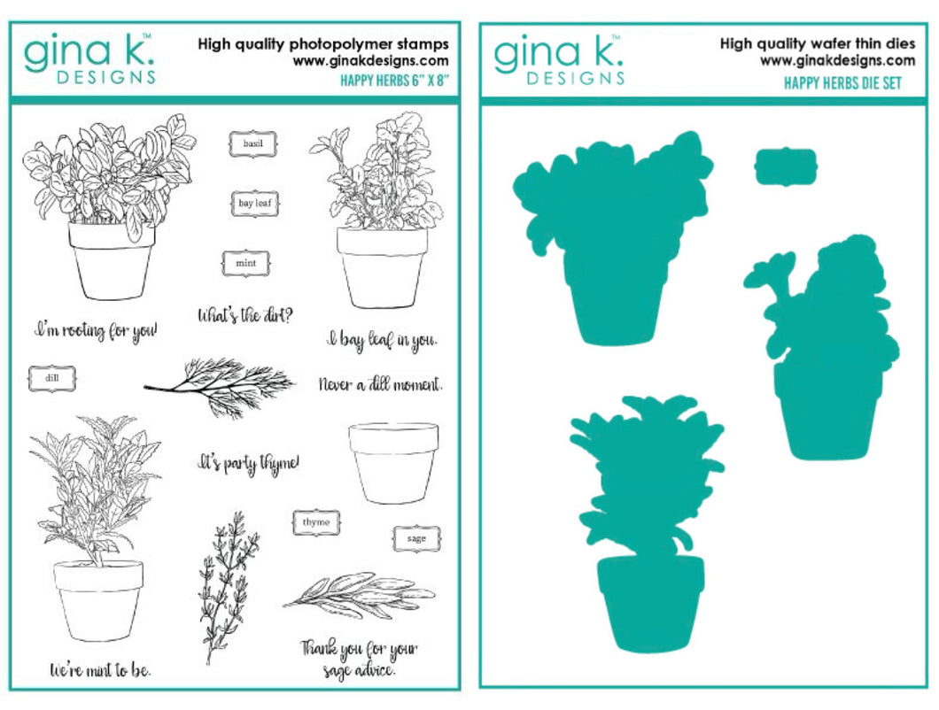 Gina K Designs - Happy Herbs - Stamp Set and Die Set Bundle