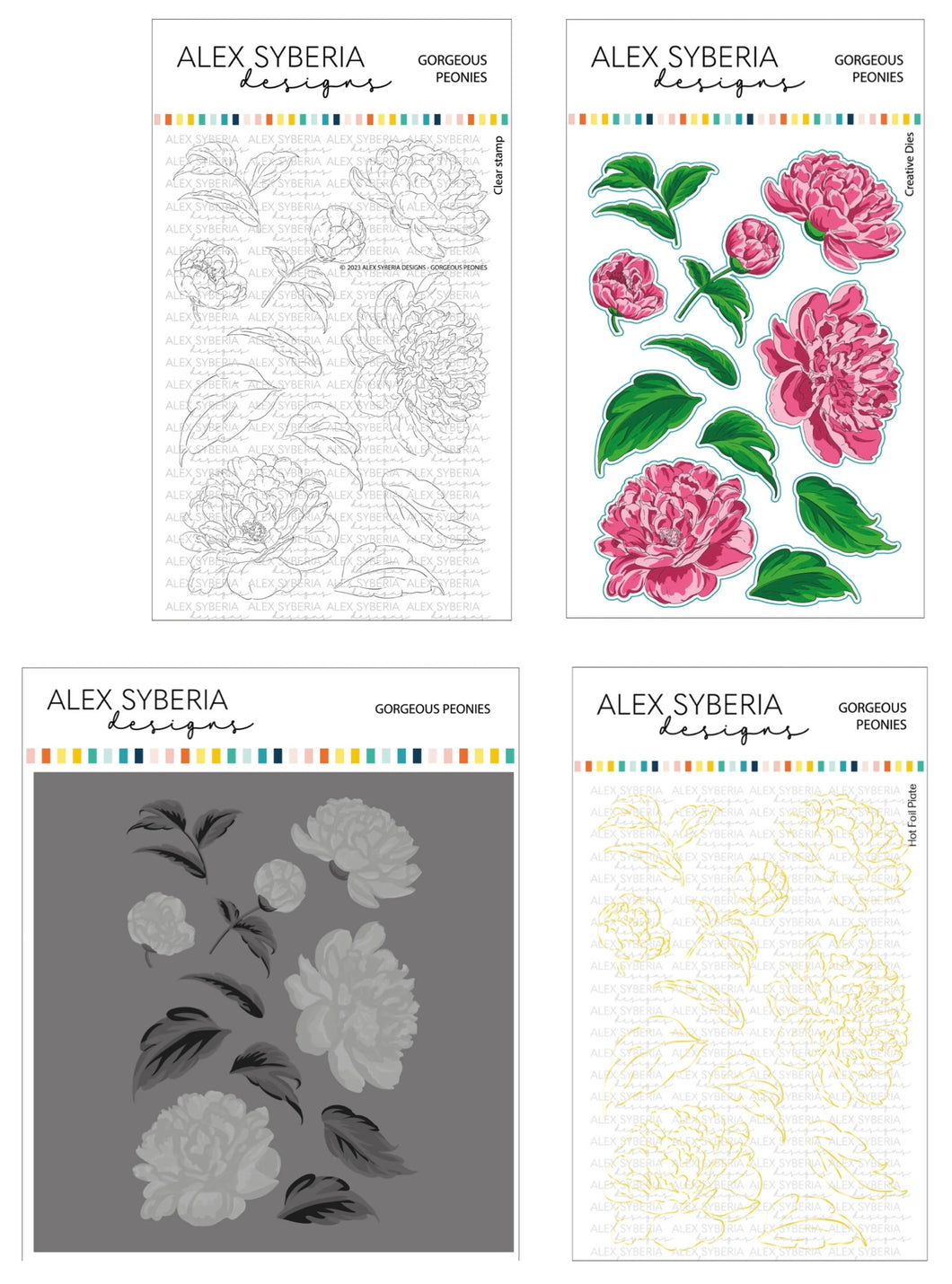 Alex Syberia Designs - Gorgeous Peonies - Stamp Set, Die Set, Stencil Set and Foil Plate Bundle
