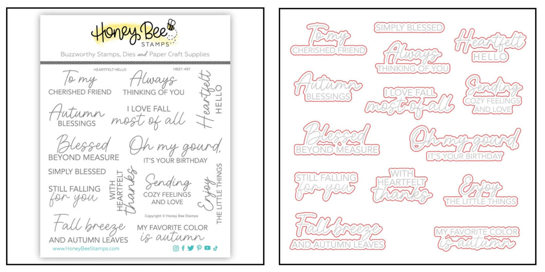 Honey Bee Stamps - Heartfelt Hello - Stamp Set and Die Set Bundle