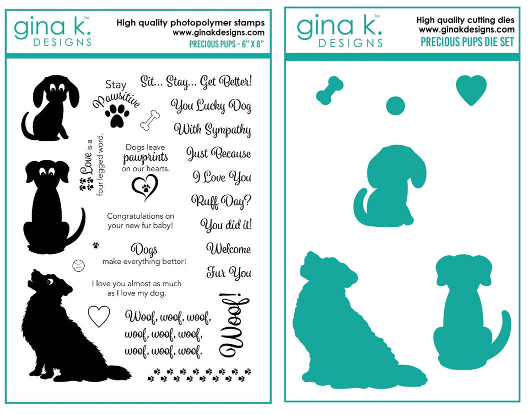 Gina K Designs - Precious Pups - Stamp Set and Die Set Bundle