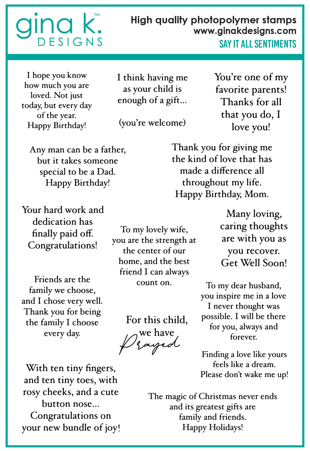 Gina K Designs - Hannah Drapinski - Say It All Sentiments Stamp Set