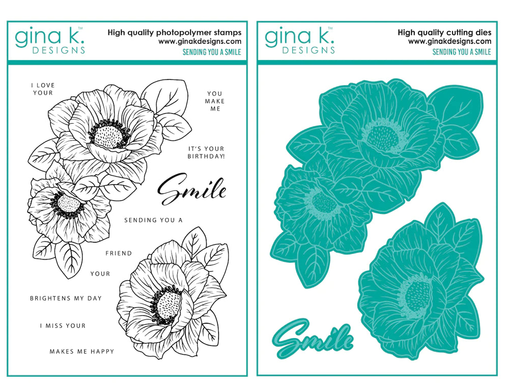 Gina K Designs - Sending You A Smile - Stamp Set and Die Set Bundle