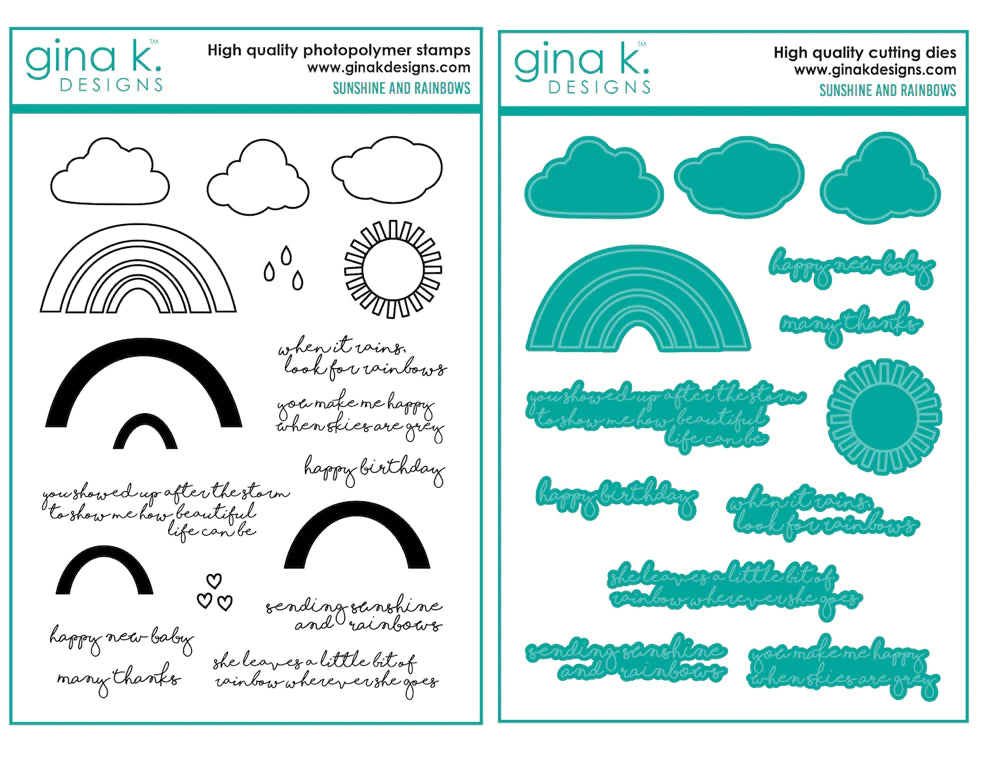 Gina K Designs - Sunshine and Rainbows - Stamp Set and Die Set Bundle