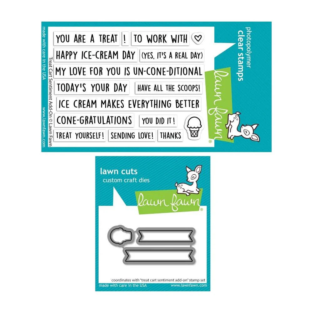 Lawn Fawn - Treat Cart  Sentiment Add On - Stamp Set and Die Set Bundle