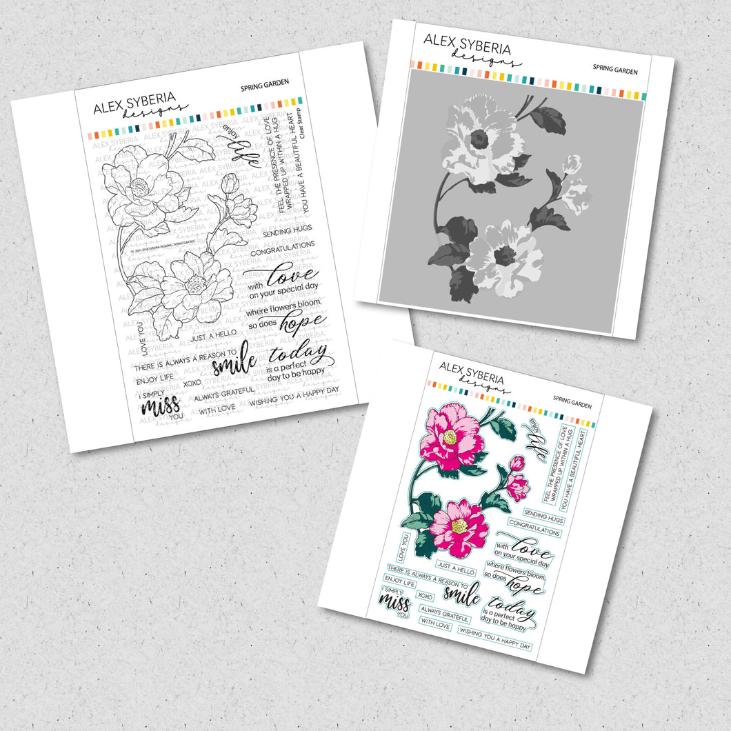 Alex Syberia Designs - Spring Garden - Stamp Set, Die Set and Stencil Set Bundle