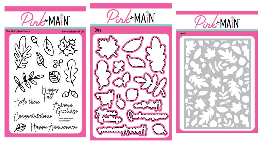 Pink and Main - Autumn Leaves - Stamp Set, Die Set and Stencil Bundle