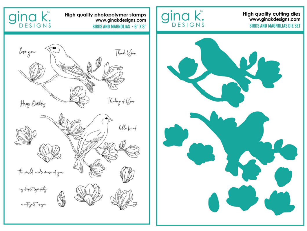 Gina K Designs - Birds and Magnolias - Stamp Set and Die Set Bundle