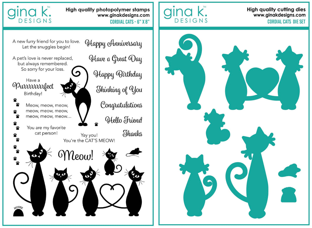 Gina K Designs - Cordial Cats - Stamp Set and Die Set Bundle