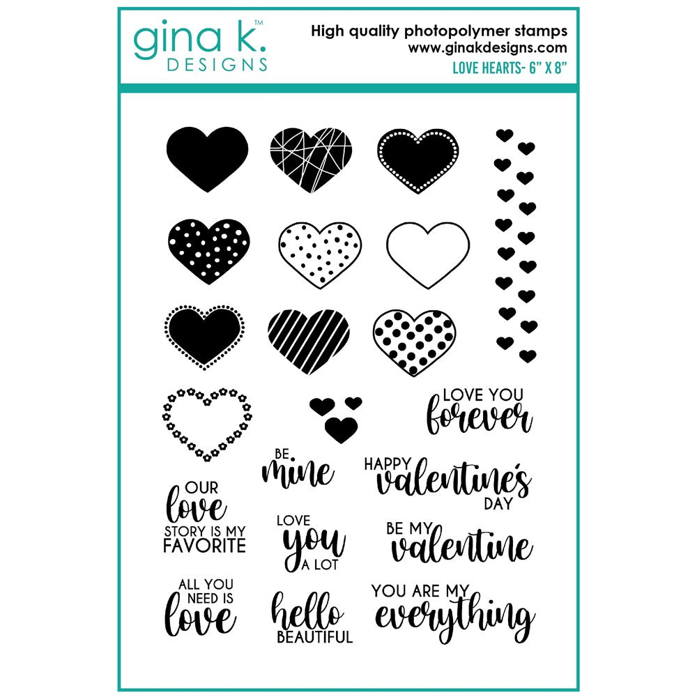 Gina K Designs - Love Hearts - Stamp Set and Die Set Bundle
