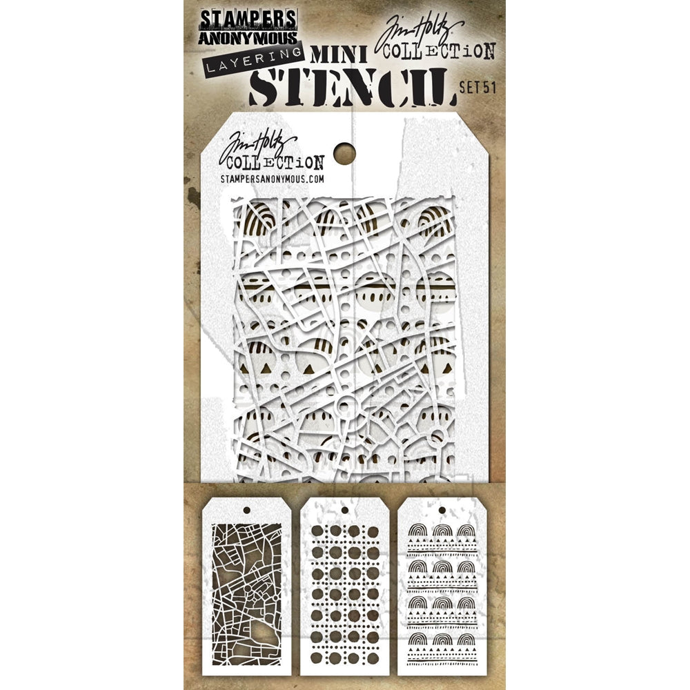 Stampers Anonymous - Tim Holtz - Mini Layering Stencil Set #51