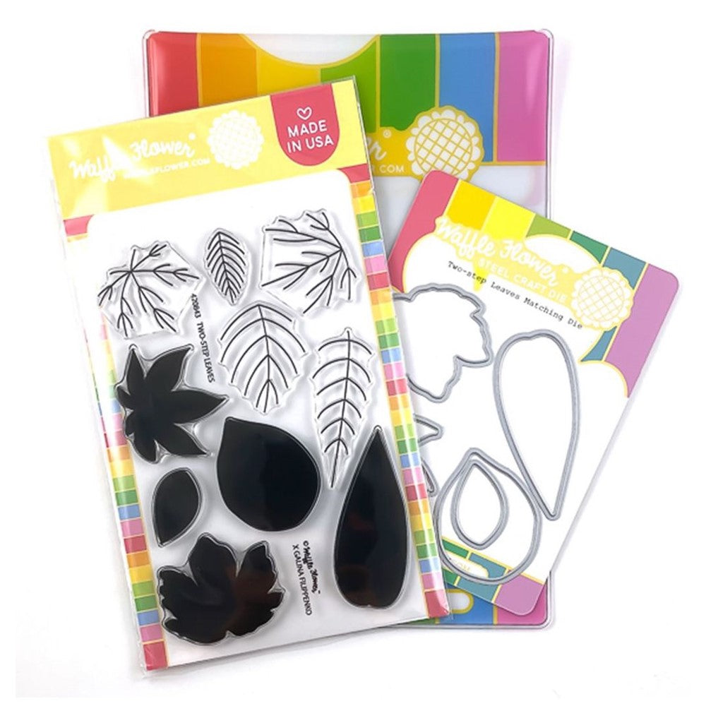 Waffle Flower - Two Step Leaves Combo - Stamp Set and Die Set Bundle