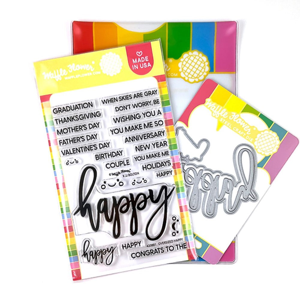 Waffle Flower - Oversized Happy Combo - Stamp Set and Die Set Bundle
