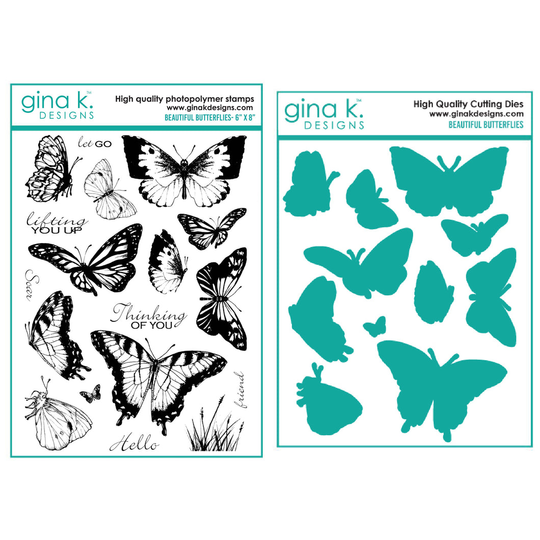 Gina K Designs - Beautiful Butterflies - Stamp Set and Die Set Bundle
