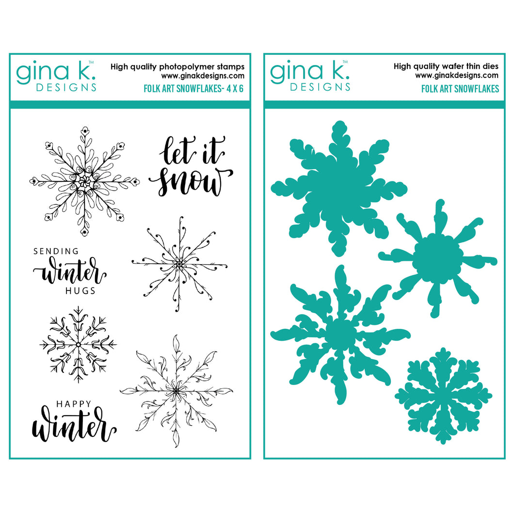 Gina K Designs - Folk Art Snowflakes - Stamp Set and Die Set Bundle