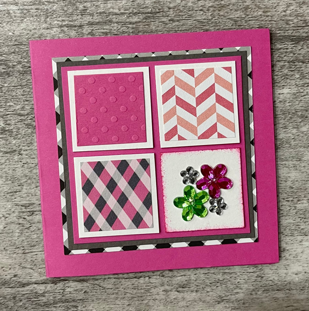 Handmade Mini Card - Pink and Gray Flowered Card