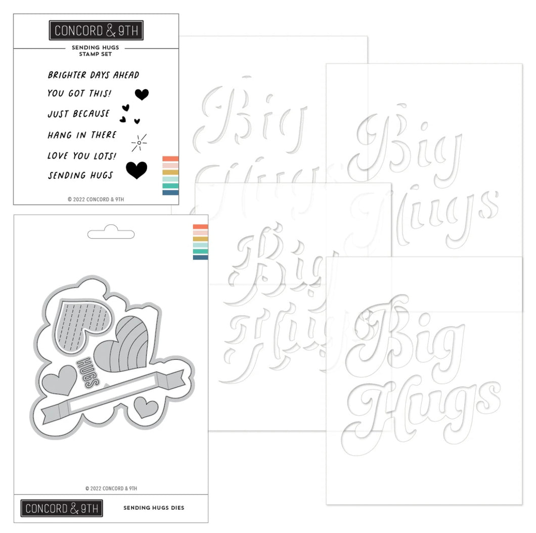 Concord & 9th - Sending Hugs - Stamp, Die and Stencil Bundle