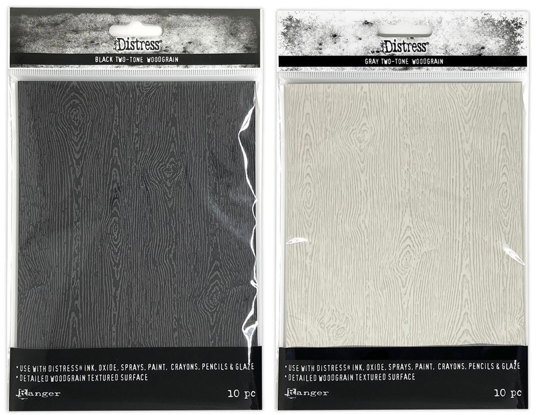 Tim Holtz - Distress Woodgrain Cardstock - Light Gray and Black Bundle