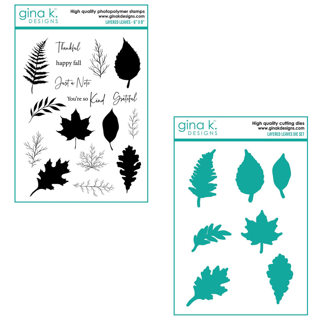 Gina K Designs - Layered Leaves - Stamp Set and Die Set Bundle