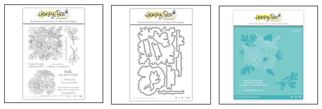 Honey Bee Stamps - Beautiful Blooms - Stamp Set, Die Set and Stencil Set Bundle