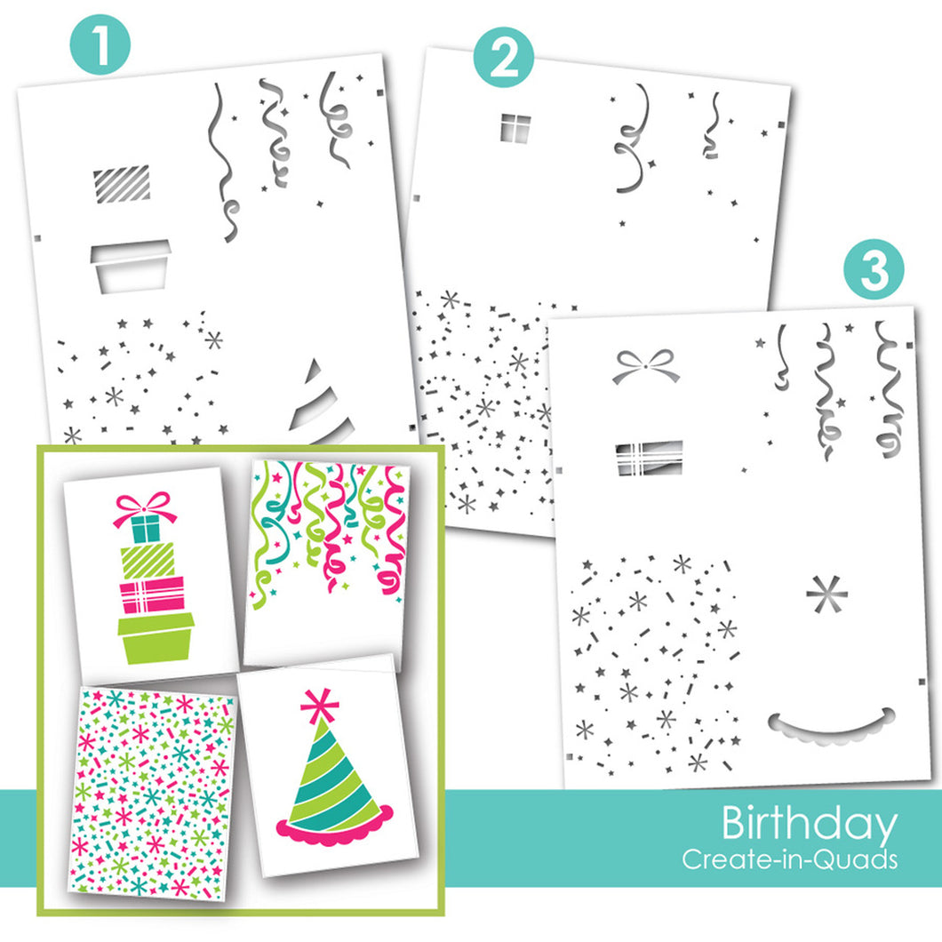 Taylored Expressions - Create-In-Quads - Birthday Layering Stencils with Birthday Presents Die