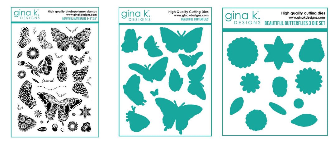 Gina K Designs - Beautiful Butterflies 3 - Stamp Set and Die Set Bundle